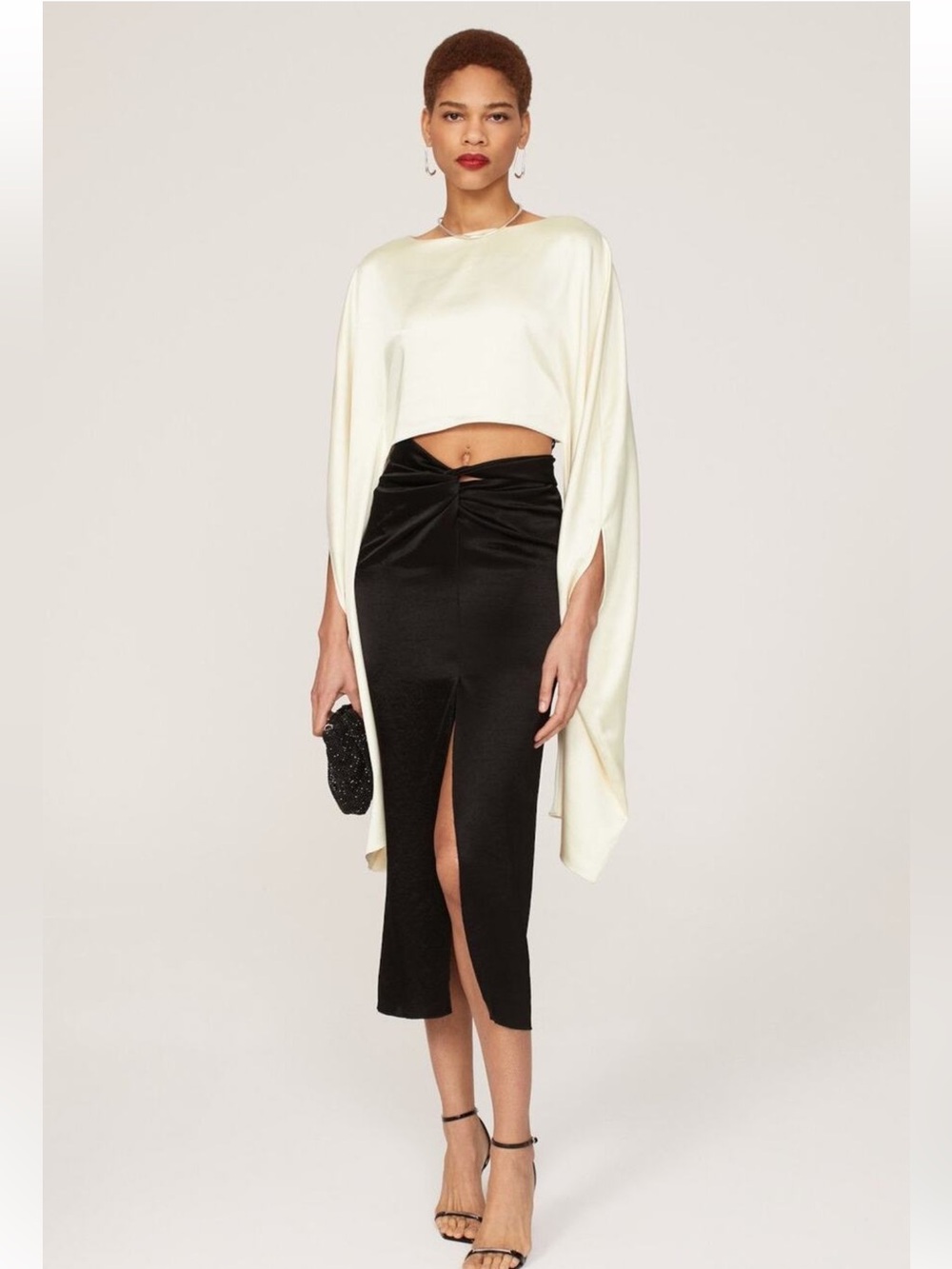 Atlein Ivory Satin Long-Sleeve Top M